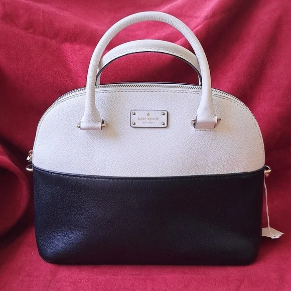 SOLD Kate Spade Soft White/ Black Pebble Leather Satchel/Crossbody EC - Picture 7 of 16